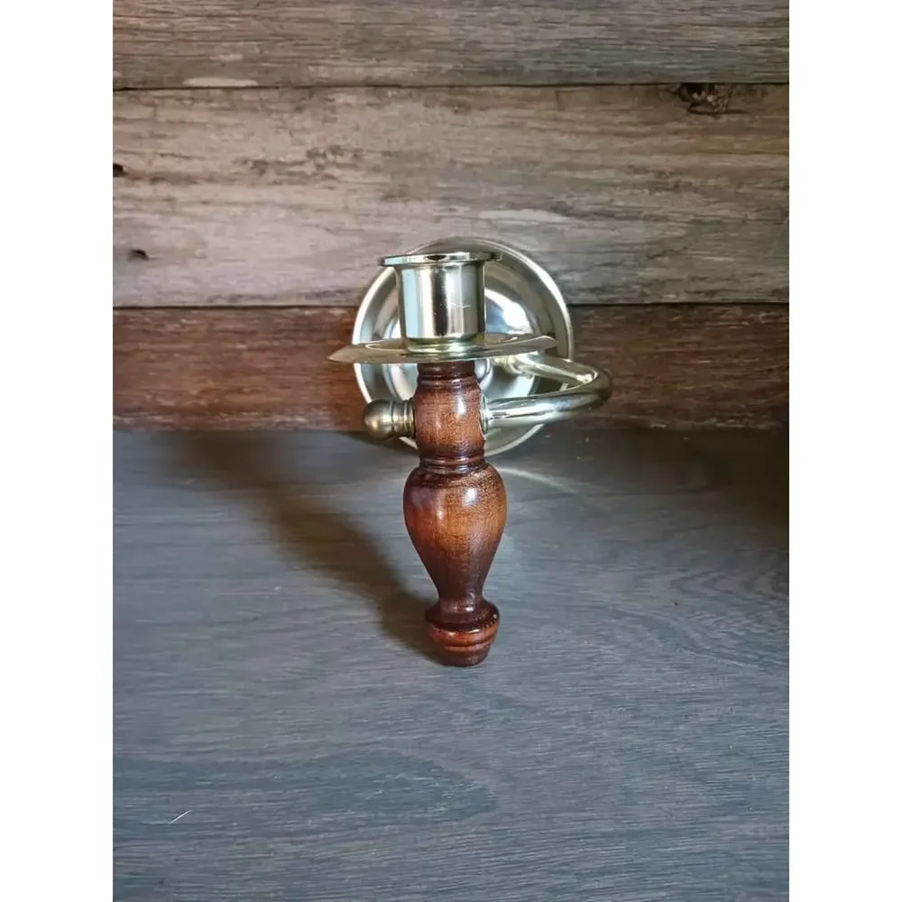 Vintage Homco Home interior wood gold wall sconce candle holder